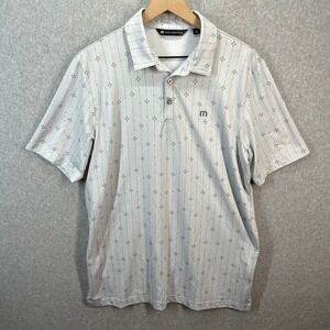 TravisMathew Mens Short Sleeve Polo Shirt Grey Stripe Floral A46176 Size L